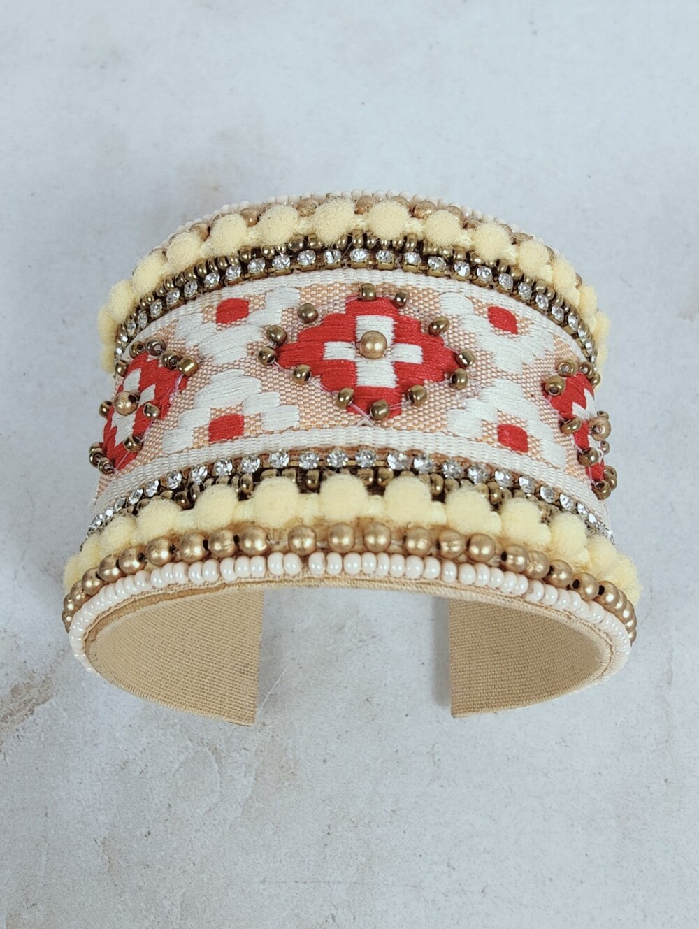 Myra USA Southwestern Adobe Charm Beaded 2" Cuff Bracelet Sunrise Gold Crimson
